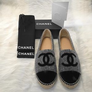 CHANEL Espadrilles Tweed Gray/Black